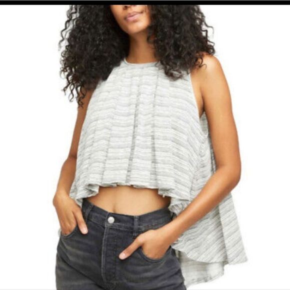 NWT FREE PEOPLE TURN IT UP TANK SHIRT IVORY BLUE COMBO MEDIUM - Picture 1 of 8